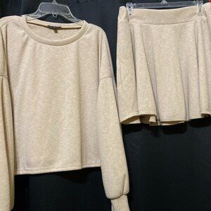 Express L Crew Neck Banded Sleeve Sweater High Waisted Sweater Skater Mini Skirt